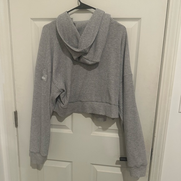 ALO Yoga Muse Gray Ribbed Hoodie M - Picture 3 of 4